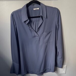 Pleione French Blue Chiffon Collared Shirt